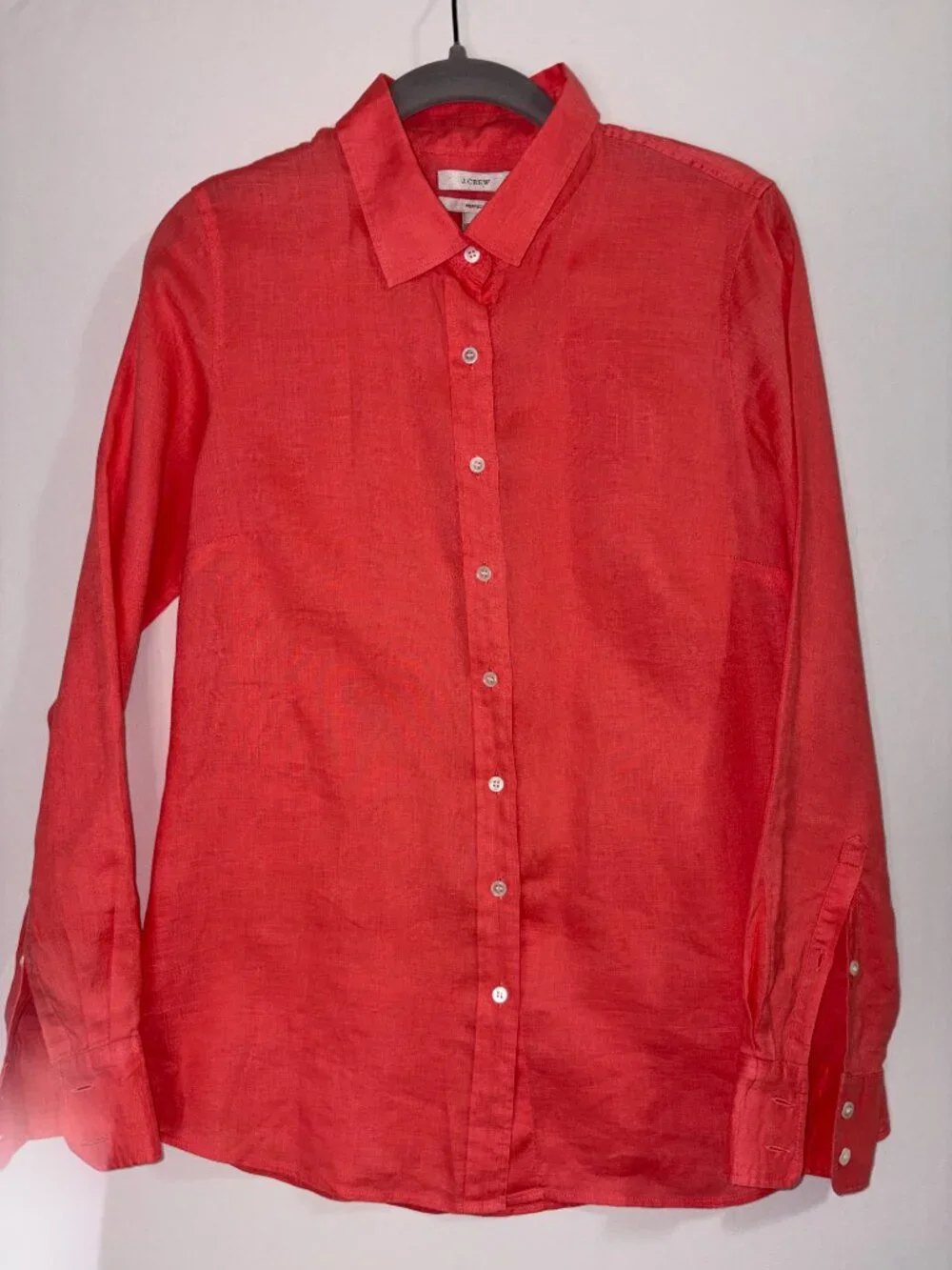 J. Crew Perfect Shirt 100% Linen Button Down Watermelon Color Size 4